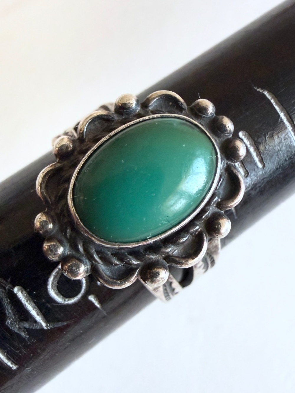 Southwestern Stamped Sterling Silver Green Turquoise Ring Sz 5.5